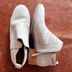 TOMS Cream Suede Ankle Bootie With Perforated Design
